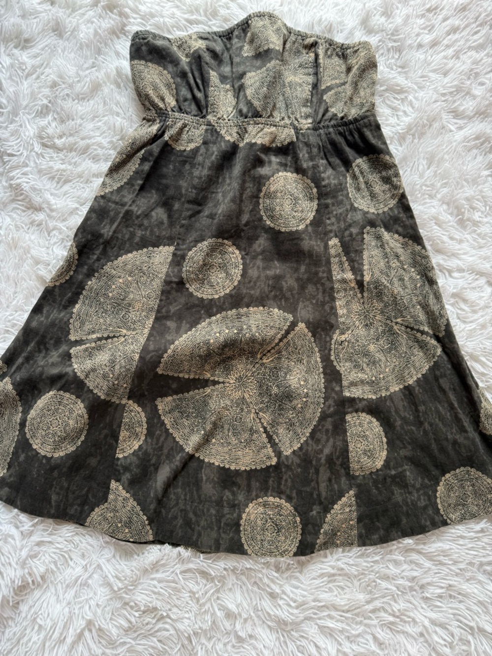 Free People Black Smocked Top with Blue Floral Label and Coral Trim
